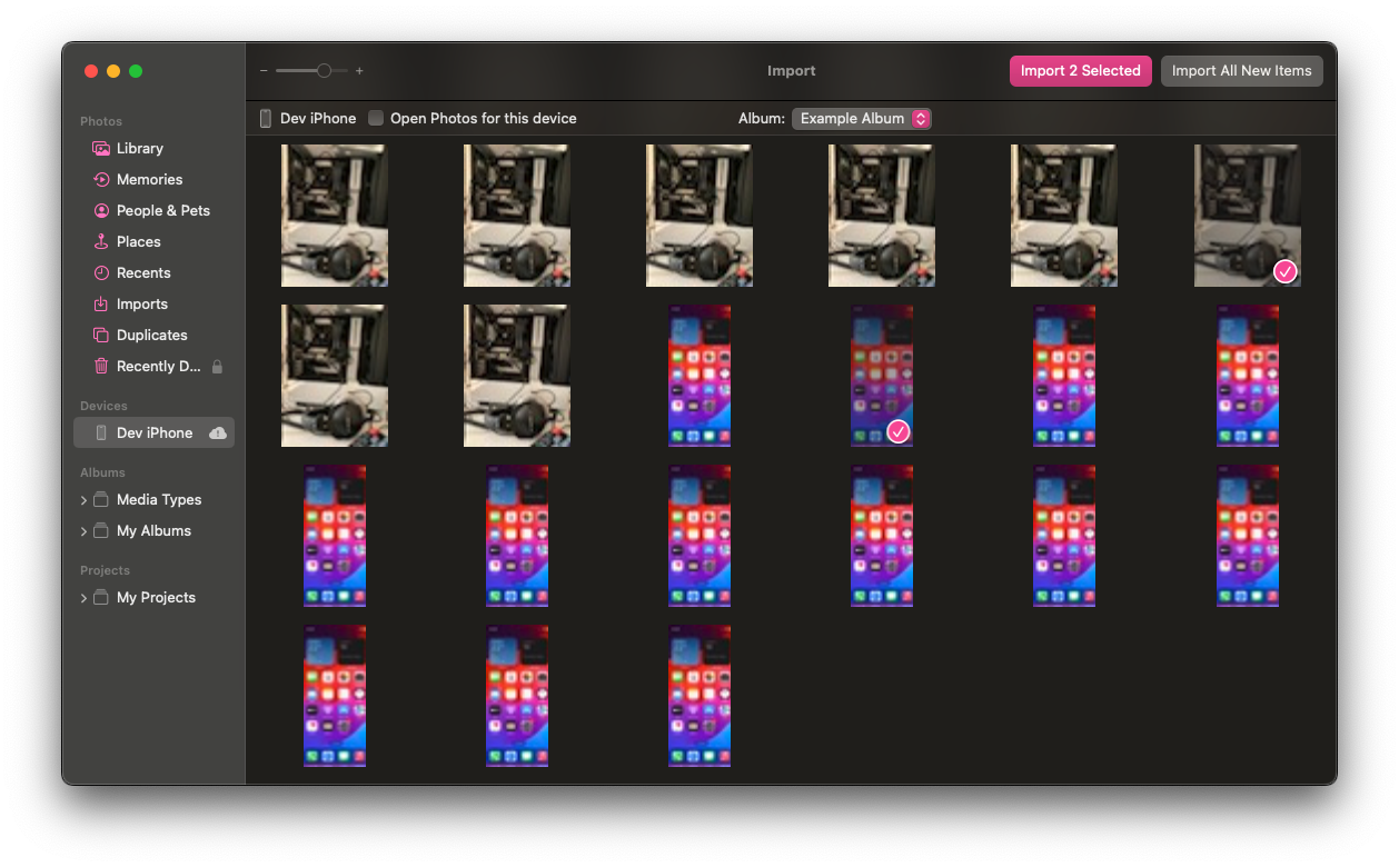 Import photos from the connected iOS devices to macOS