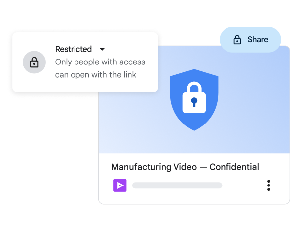 Giao diện người dùng được cách điệu thể hiện tệp video có quyền truy cập bị hạn chế trong Vids