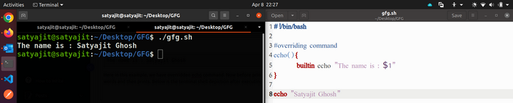 Output of Overriding Commands