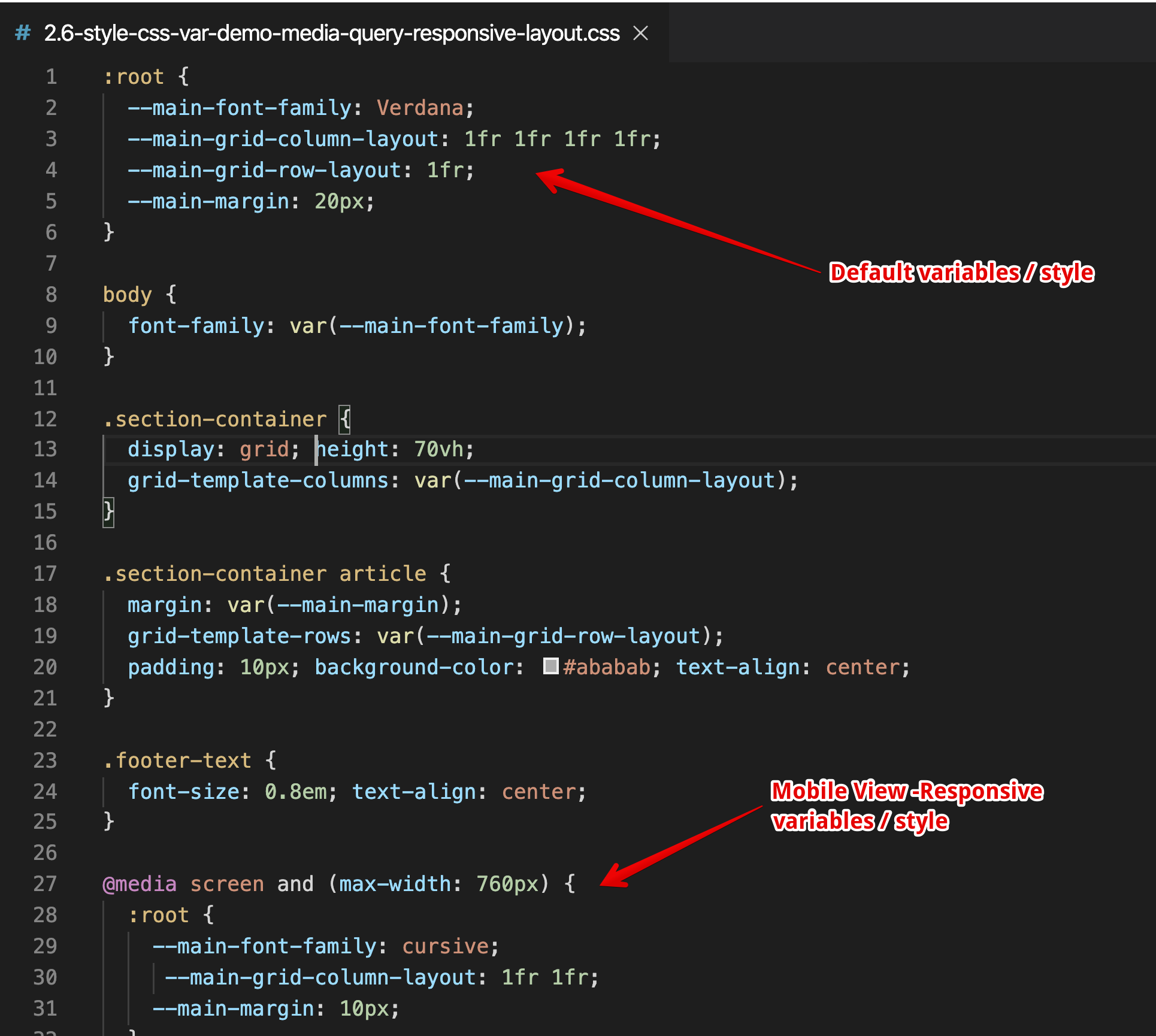 Style CSS Variables Demo - Media Query Responsive Layout