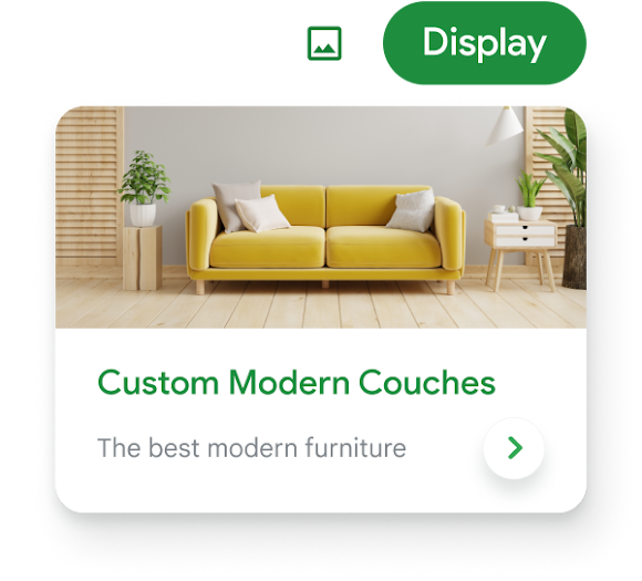 A rotating animation flips through ad types. Example of Display ad type displayed here.